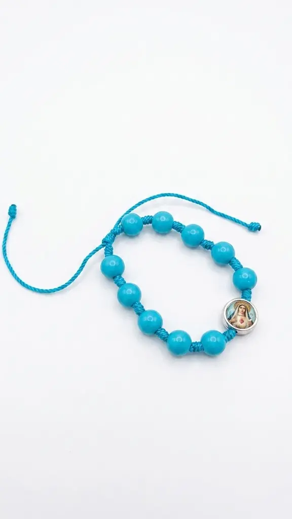 Pulsera azul con medalla del inmaculado corazón de María
